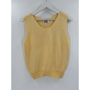 Fia Vintage Knit Tank Womens Large Yellow Sleeveless Sweater Cotton Pullover Top
